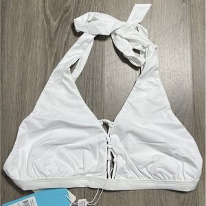 Beach Bunny Swimwear Cameron Halter Bikini Top‎ White XL NEW! Beach Resort